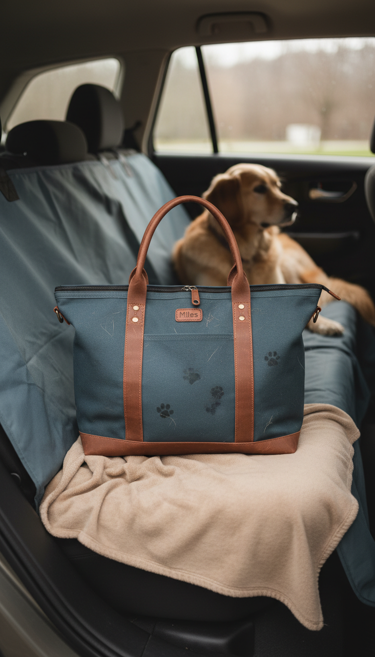 Canvas travel tote with zippered pockets